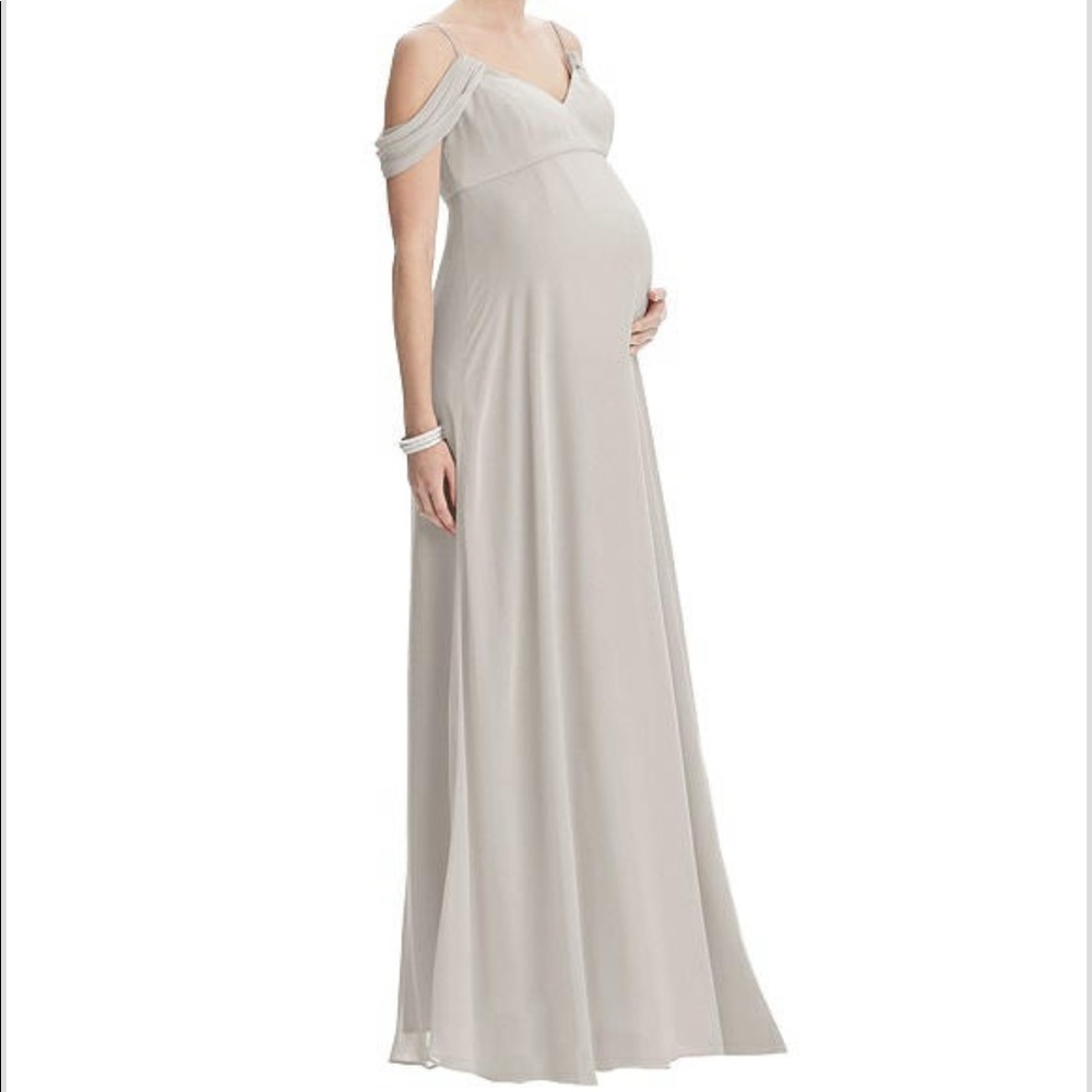 Dessy Collection Draped Cold-Shoulder Chiffon Maternity bridesmaid Dress oyster